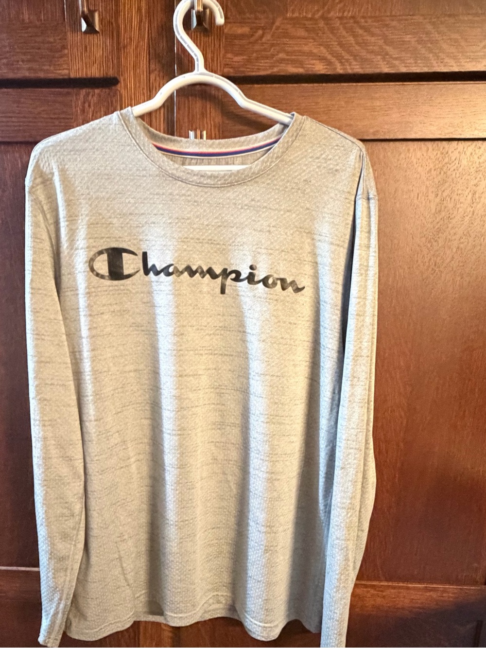 Champion Men’s Long Sleeve Crewneck Shirt - Heather Gray with Black Logo
